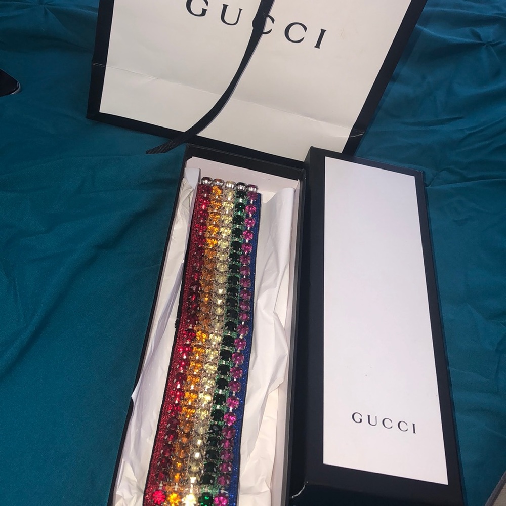 Gucci metallic crystal Webby headband